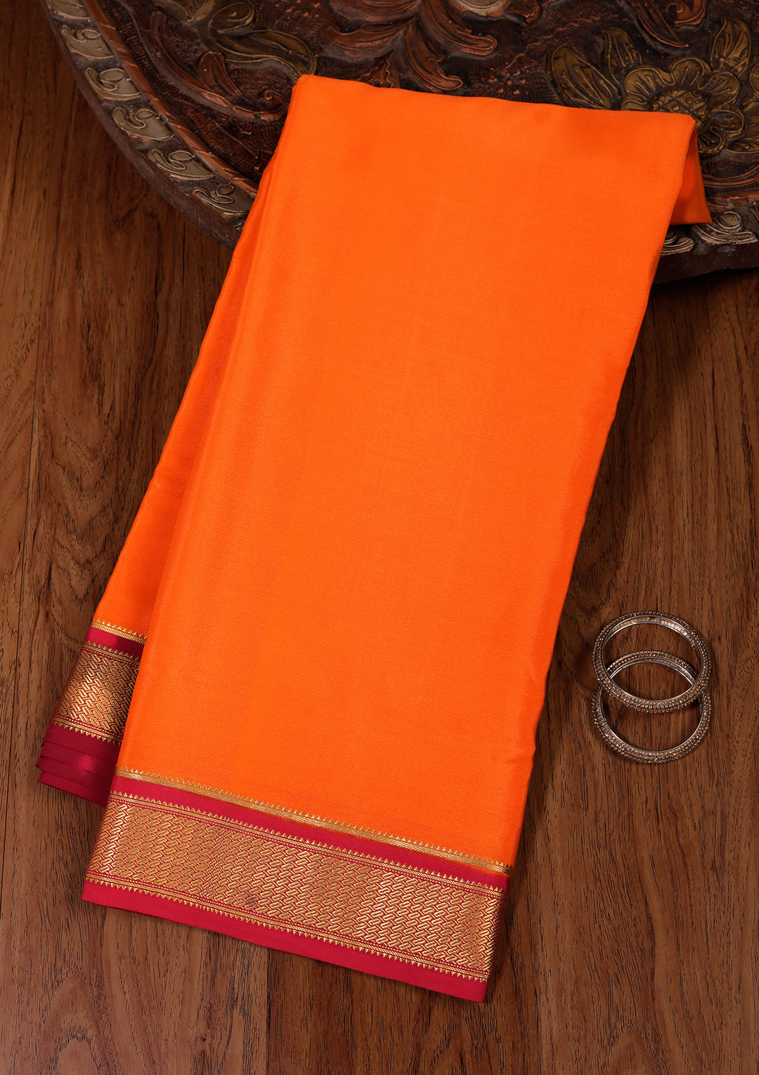 Orange Zariwork Pure Crepe Silk Saree