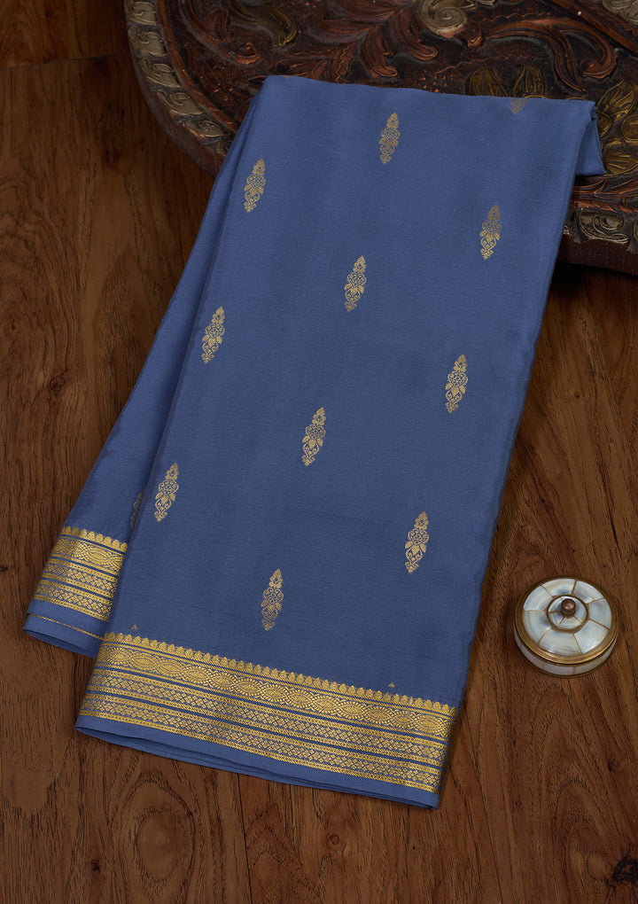 Blue Zariwork Pure Crepe Silk Saree