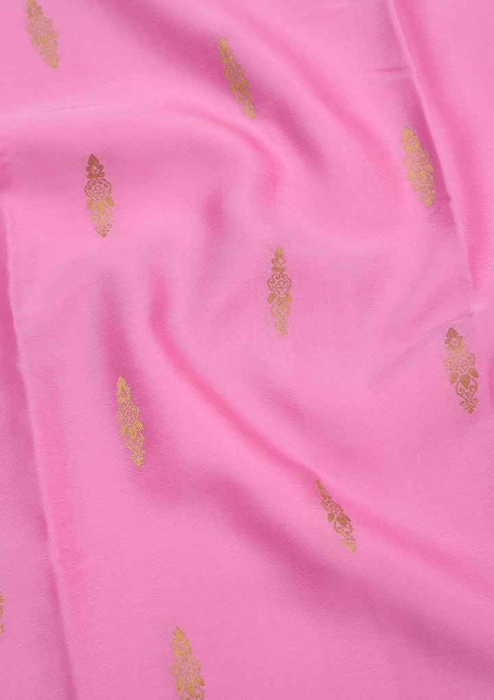 Onion Pink Zariwork Pure Crepe Silk Saree