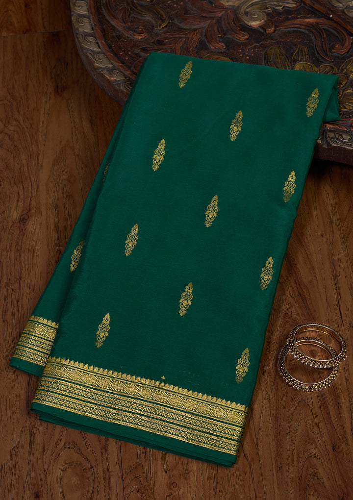 Rama Green Zariwork Pure Crepe Silk Saree