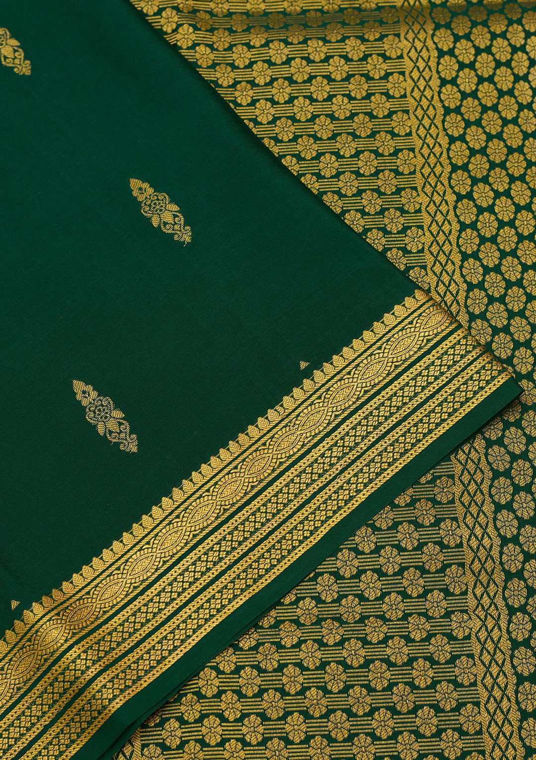 Rama Green Zariwork Pure Crepe Silk Saree
