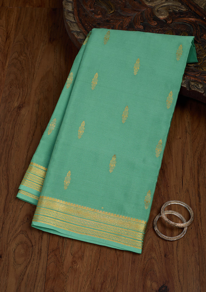 Sea Green Zariwork Pure Crepe Silk Saree