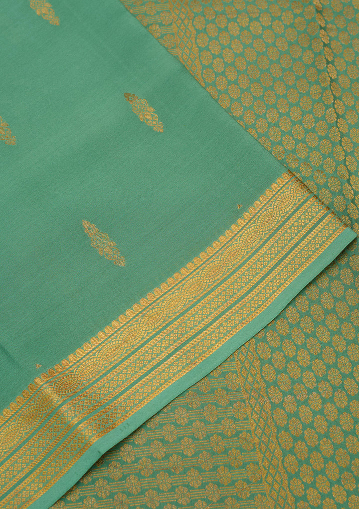 Sea Green Zariwork Pure Crepe Silk Saree