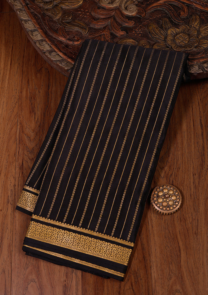Navy Blue Zariwork Pure Crepe Silk_Saree