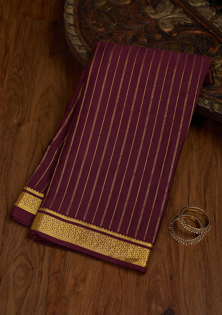 Wine Zariwork Pure Crepe Silk Saree