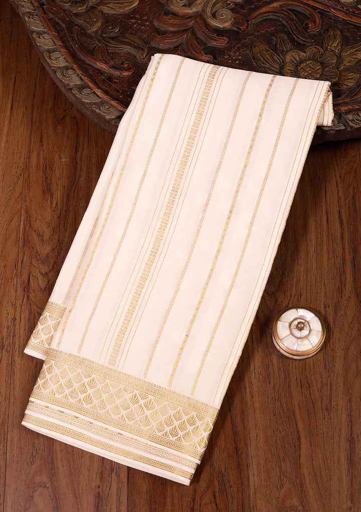 Off White Zariwork Pure Crepe Silk_Saree
