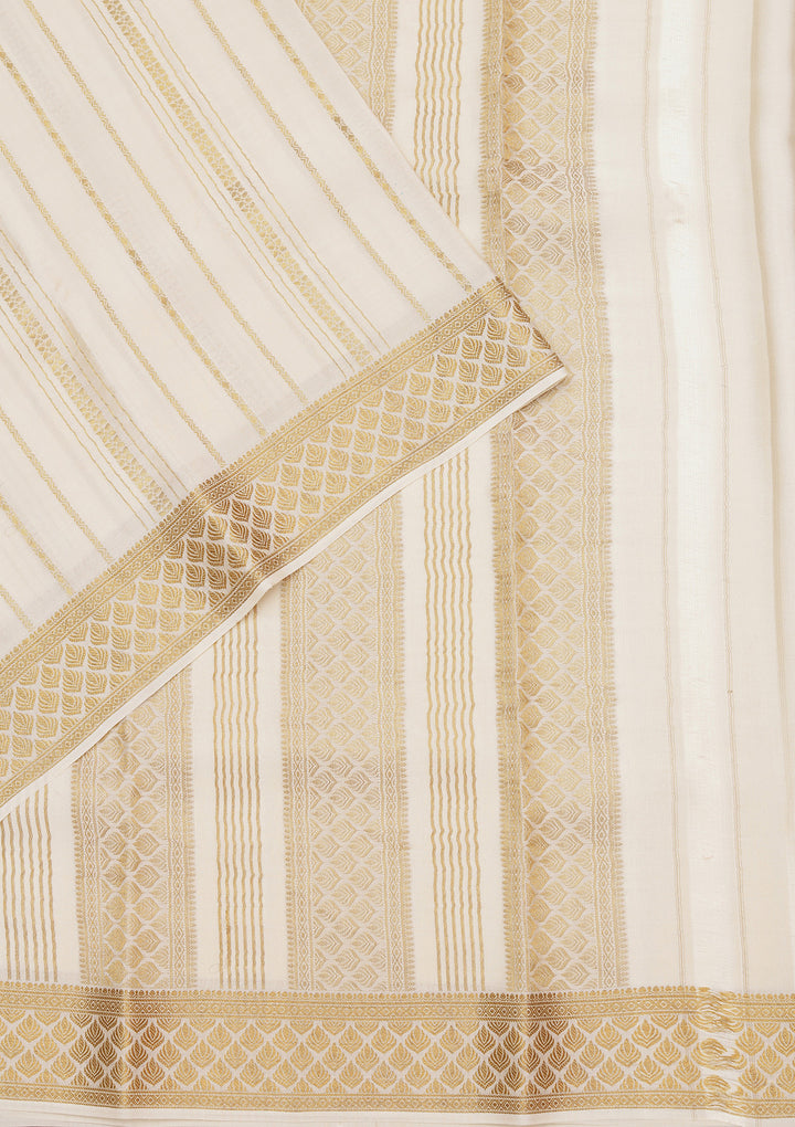 Off White Zariwork Pure Crepe Silk_Saree