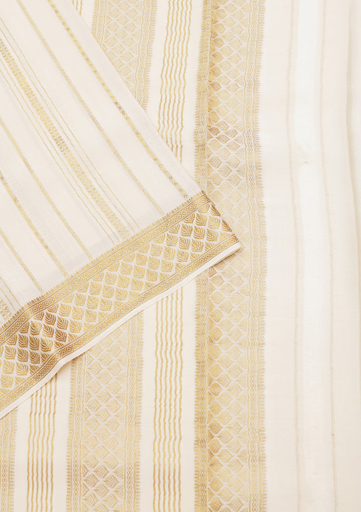 Off White Zariwork Pure Crepe Silk_Saree