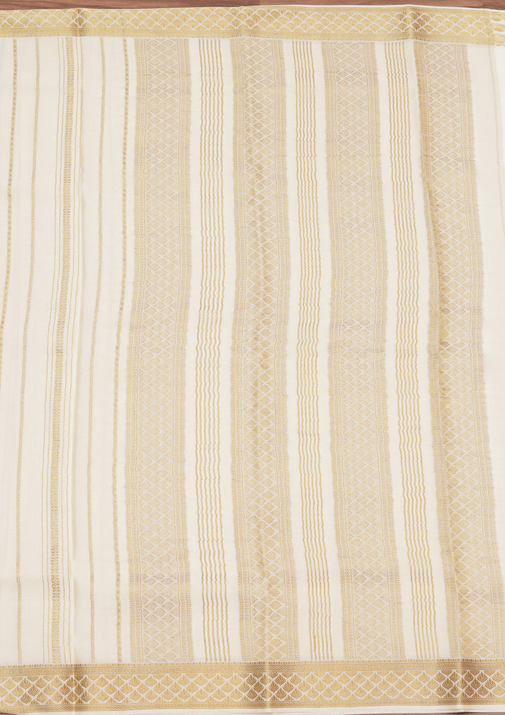 Off White Zariwork Pure Crepe Silk_Saree