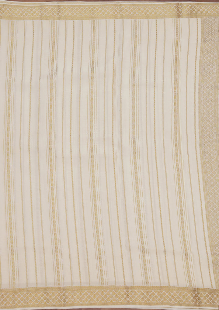 Off White Zariwork Pure Crepe Silk_Saree