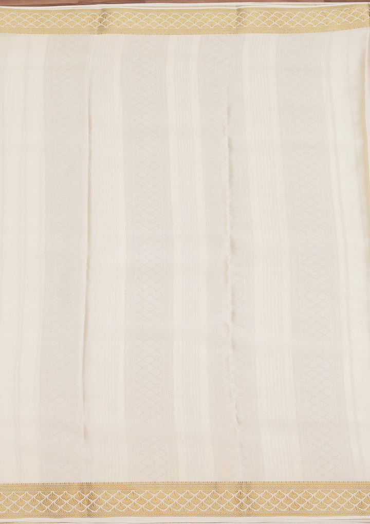 Off White Zariwork Pure Crepe Silk_Saree