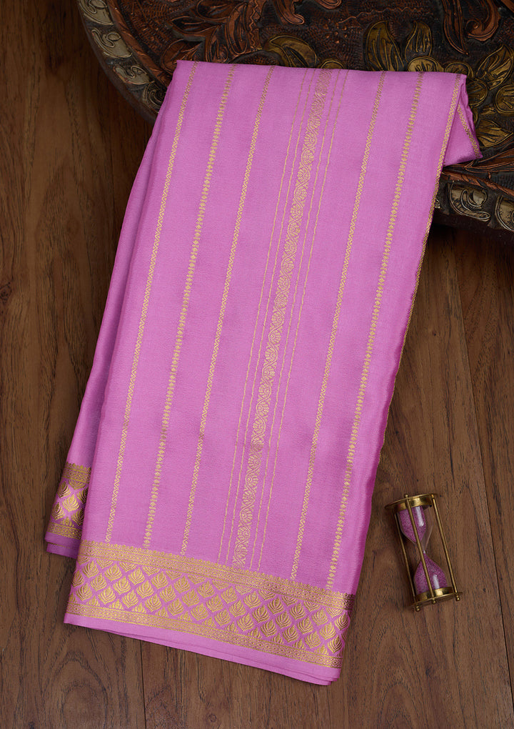 Onion Pink Zariwork Pure Crepe Silk Saree