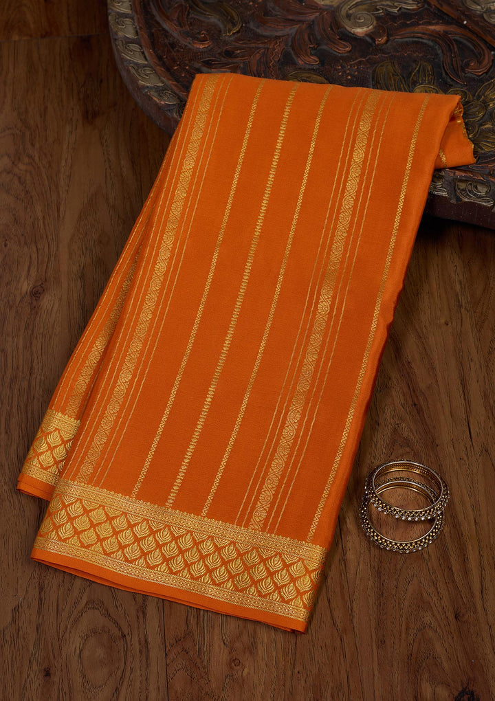 Orange Zariwork Pure Crepe Silk Saree
