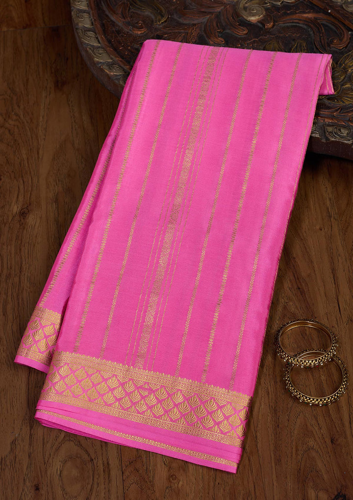 Rani Pink Zariwork Pure Crepe Silk Saree