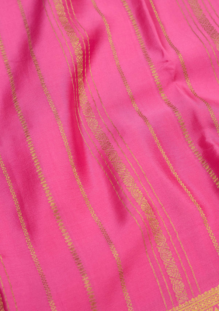 Rani Pink Zariwork Pure Crepe Silk Saree