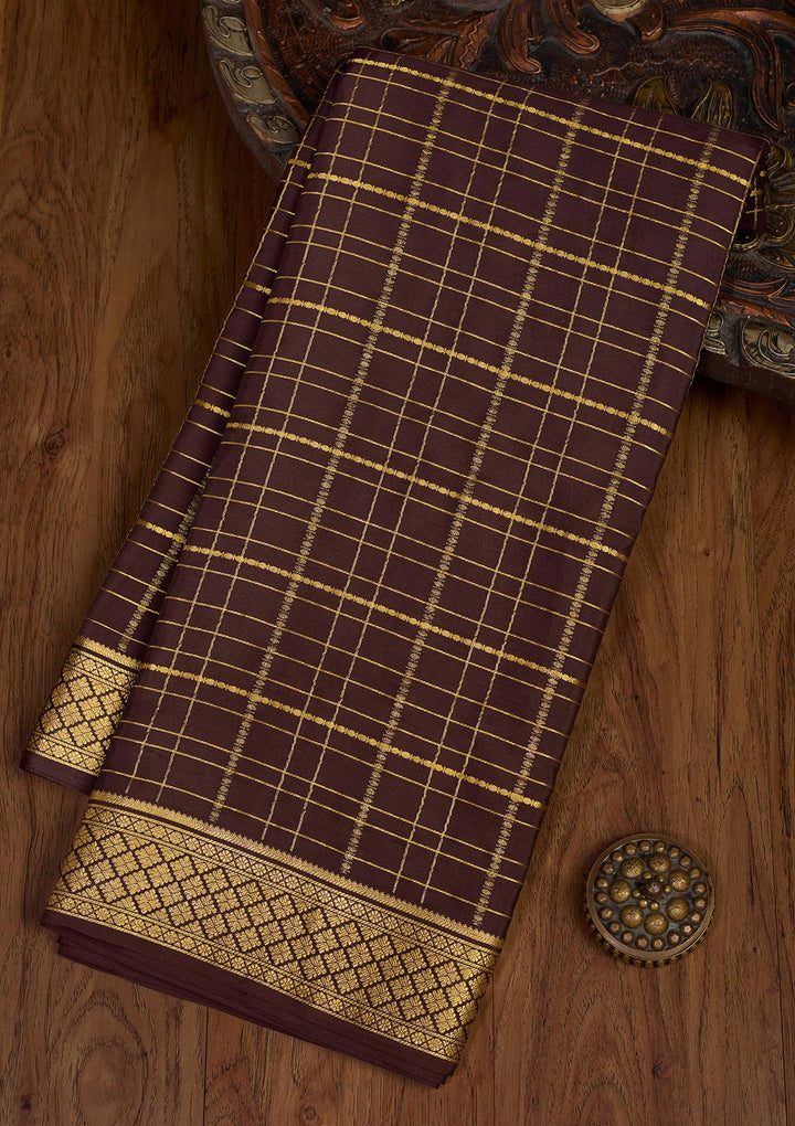 Brown Zariwork Pure Crepe Silk Saree
