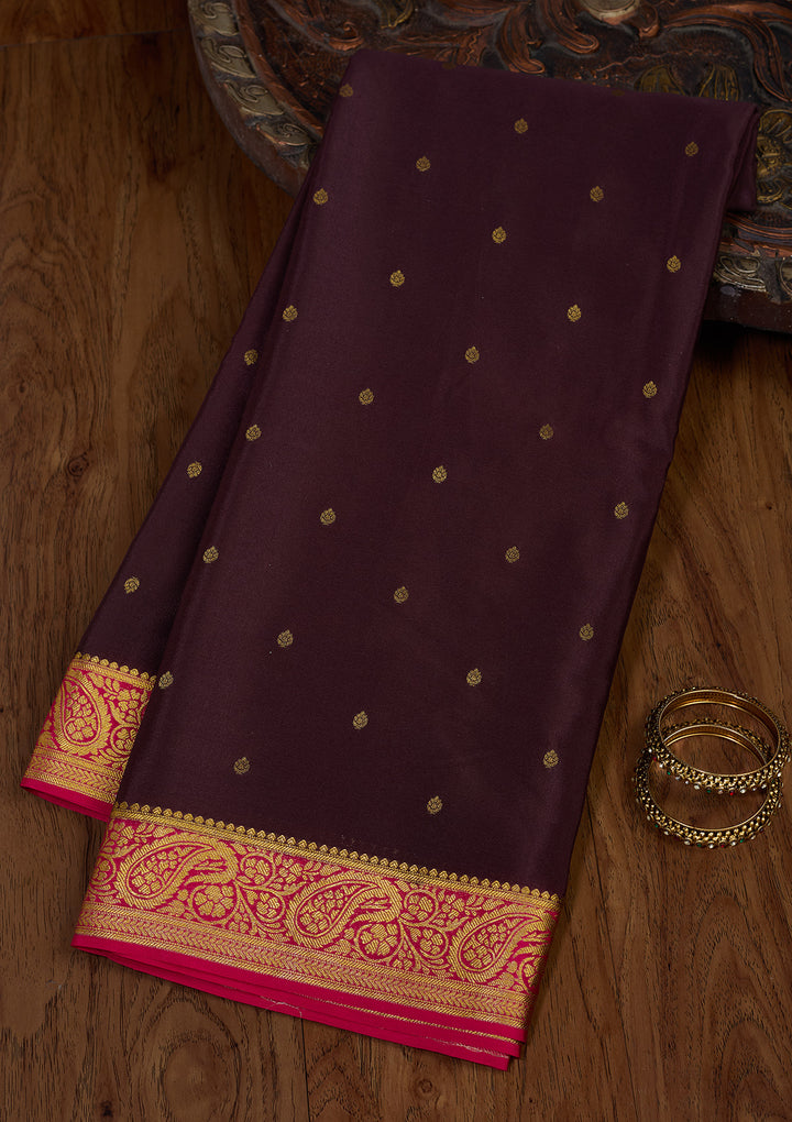 Brown Zariwork Pure Crepe Silk Saree