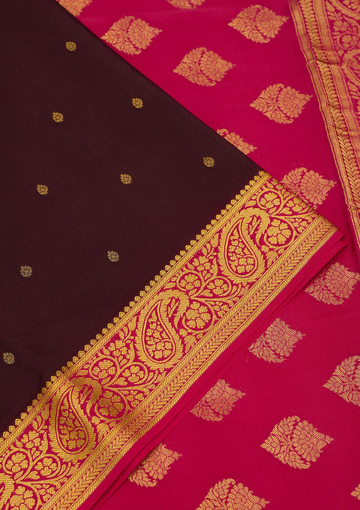 Brown Zariwork Pure Crepe Silk Saree