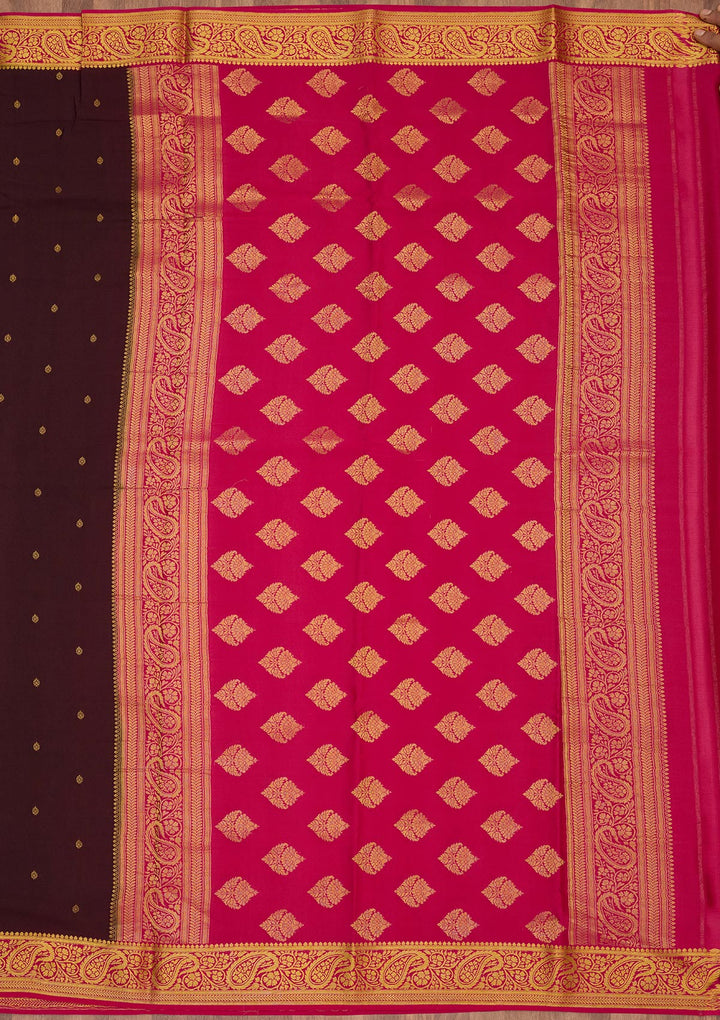 Brown Zariwork Pure Crepe Silk Saree