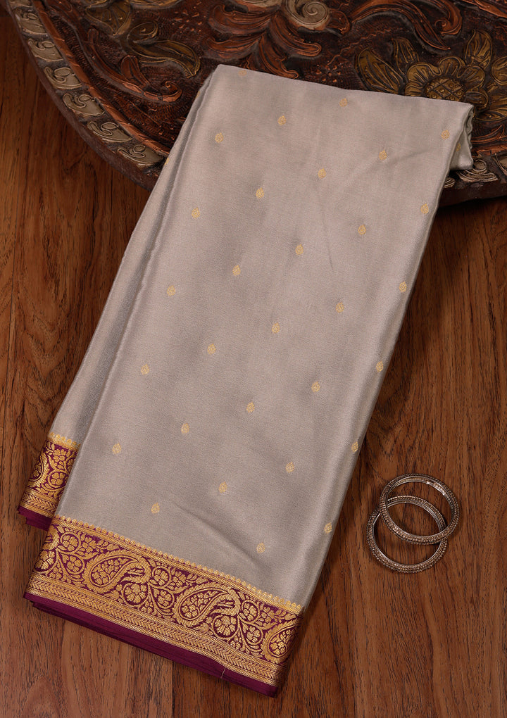 Light Grey Zariwork Pure Crepe Silk Saree