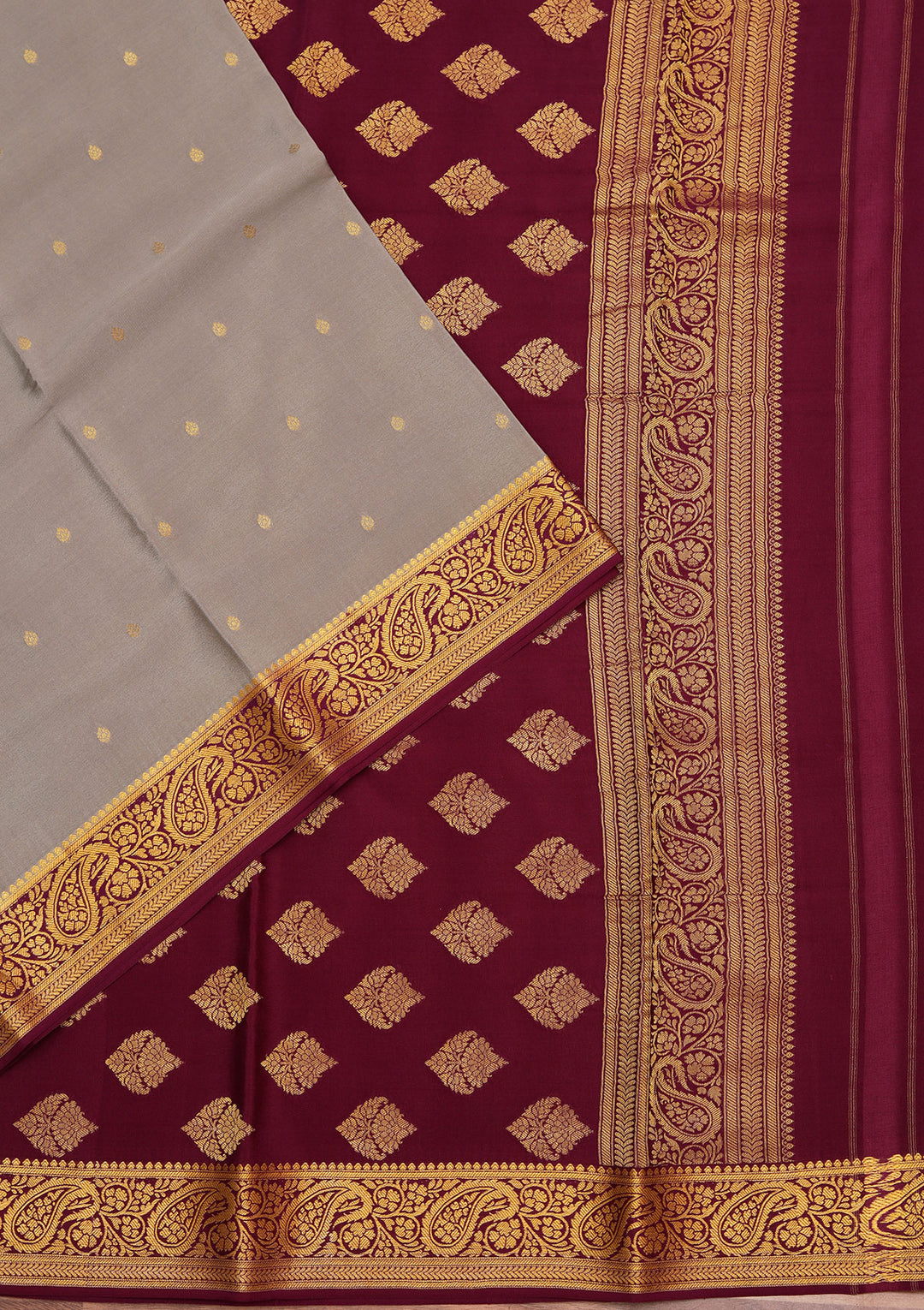 Light Grey Zariwork Pure Crepe Silk Saree