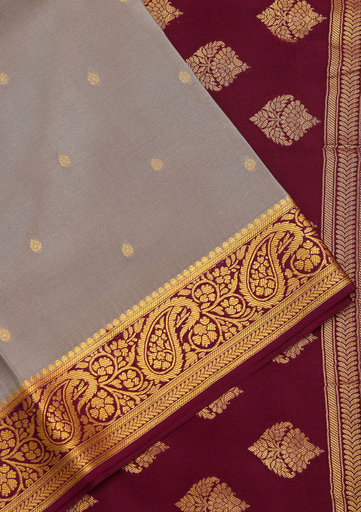 Light Grey Zariwork Pure Crepe Silk Saree