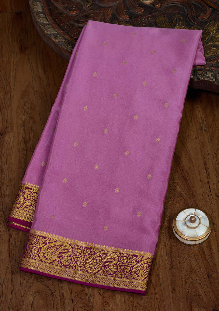 Onion Pink Zariwork Pure Crepe Silk Saree