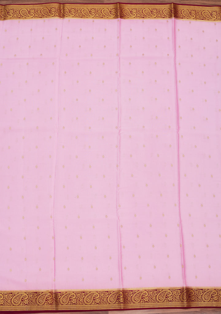Onion Pink Zariwork Pure Crepe Silk Saree
