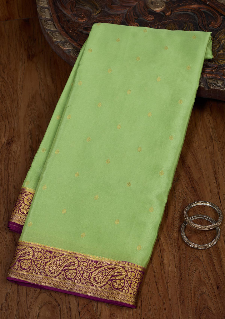 Pista Green Zariwork Pure Crepe Silk Saree