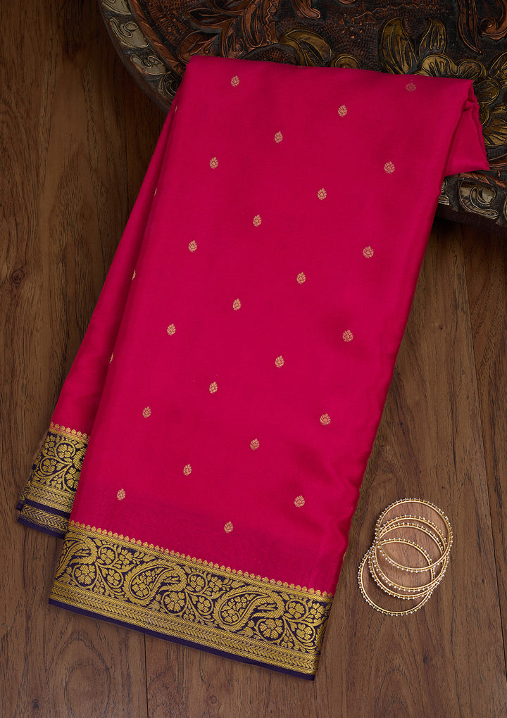 Rani Pink Zariwork Pure Crepe Silk_Saree