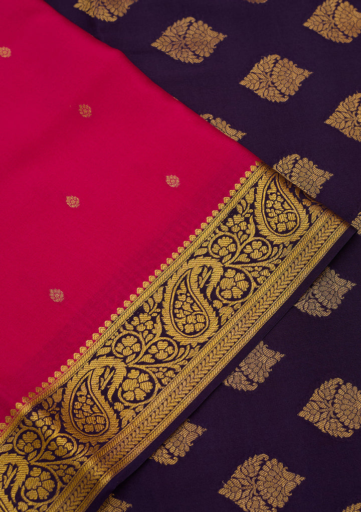 Rani Pink Zariwork Pure Crepe Silk_Saree