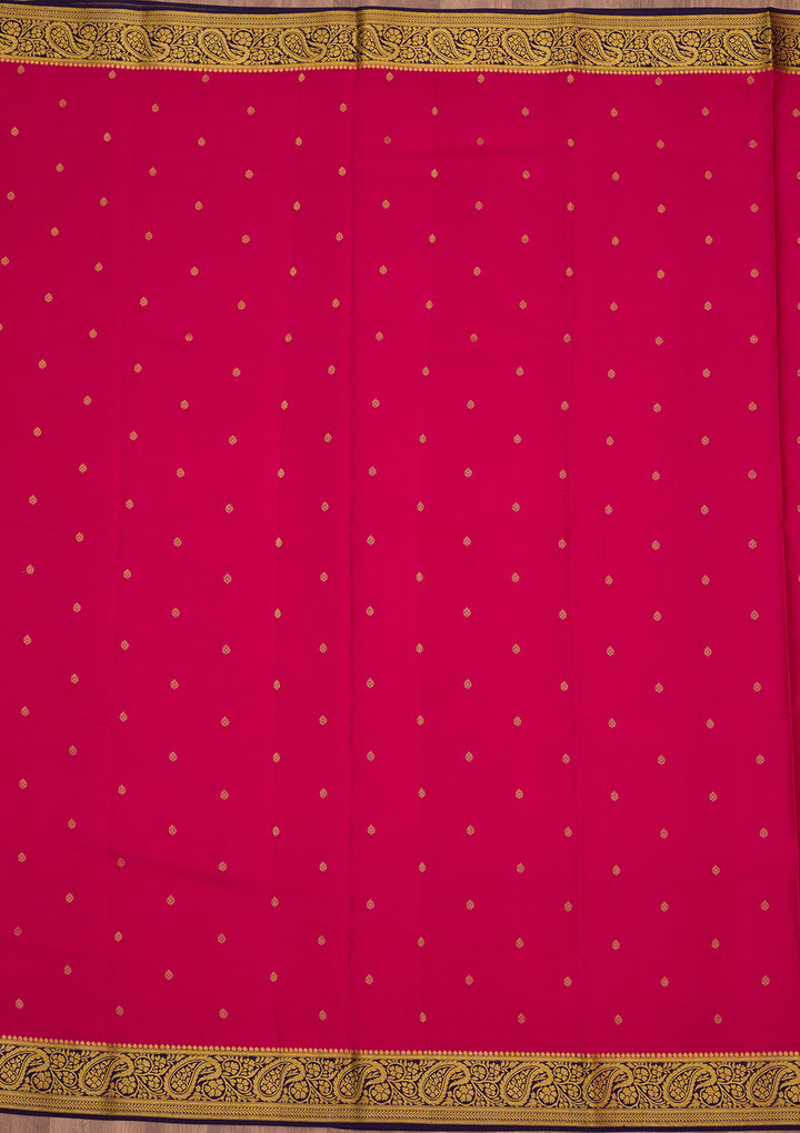 Rani Pink Zariwork Pure Crepe Silk_Saree