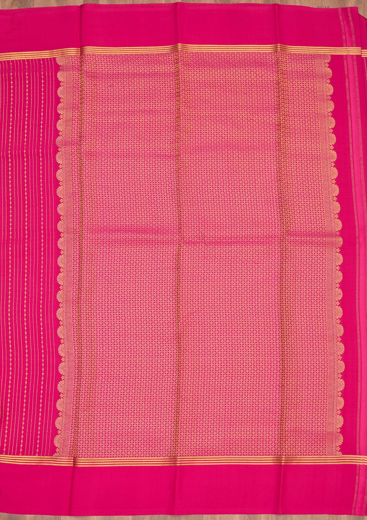 Rani Pink Zariwork Pure Crepe Silk Saree