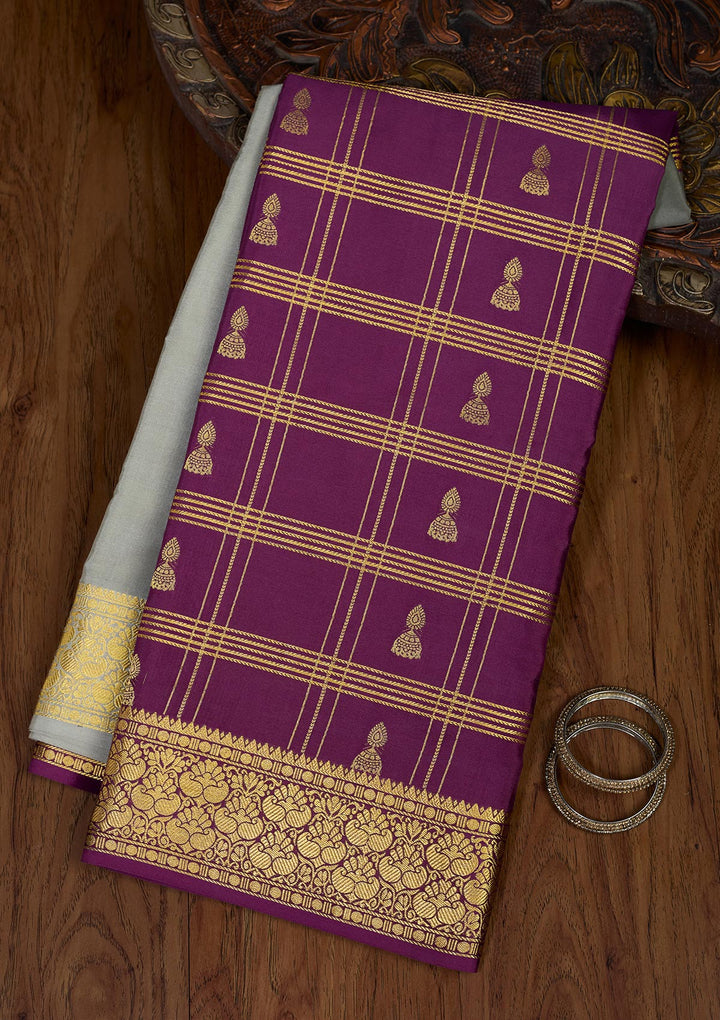 Light Grey Zariwork Pure Crepe Silk Saree