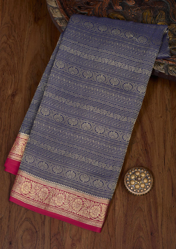 Grey Zariwork Pure Crepe Silk Saree