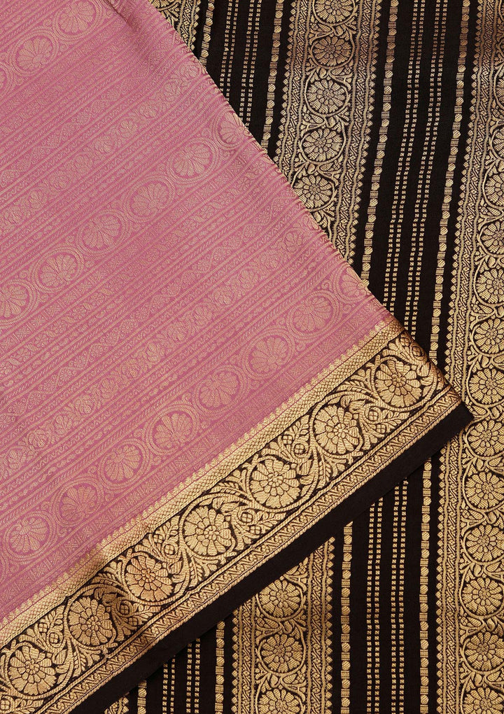Onion Pink Zariwork Pure Crepe Silk Saree