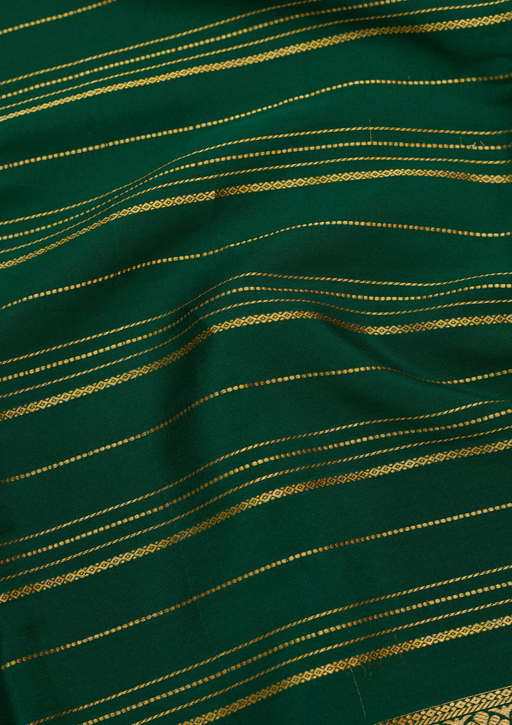 Bottle Green Zariwork Pure Crepe Silk Saree