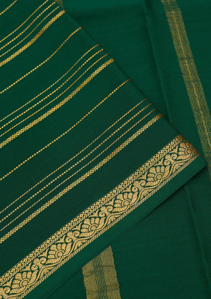 Bottle Green Zariwork Pure Crepe Silk Saree