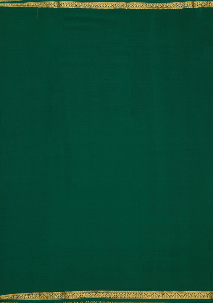 Bottle Green Zariwork Pure Crepe Silk Saree