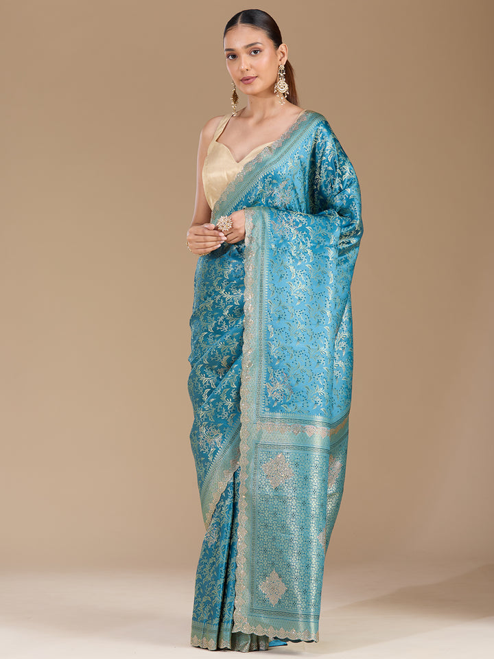 Blue Stonework (Gold) Silk Silk_Saree