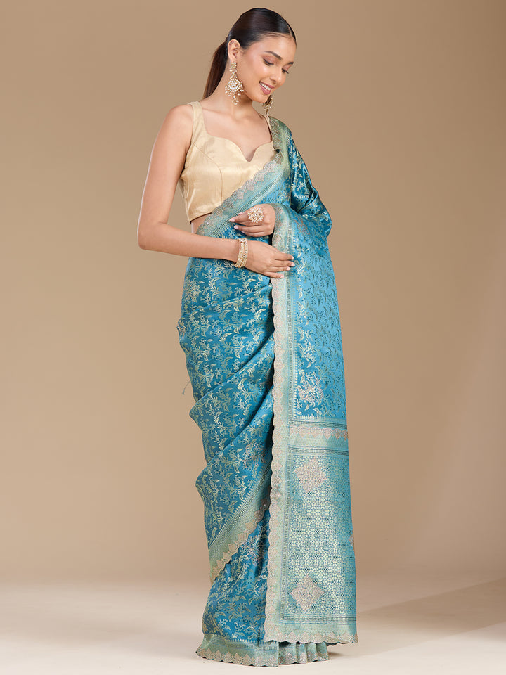 Blue Stonework (Gold) Silk Silk_Saree