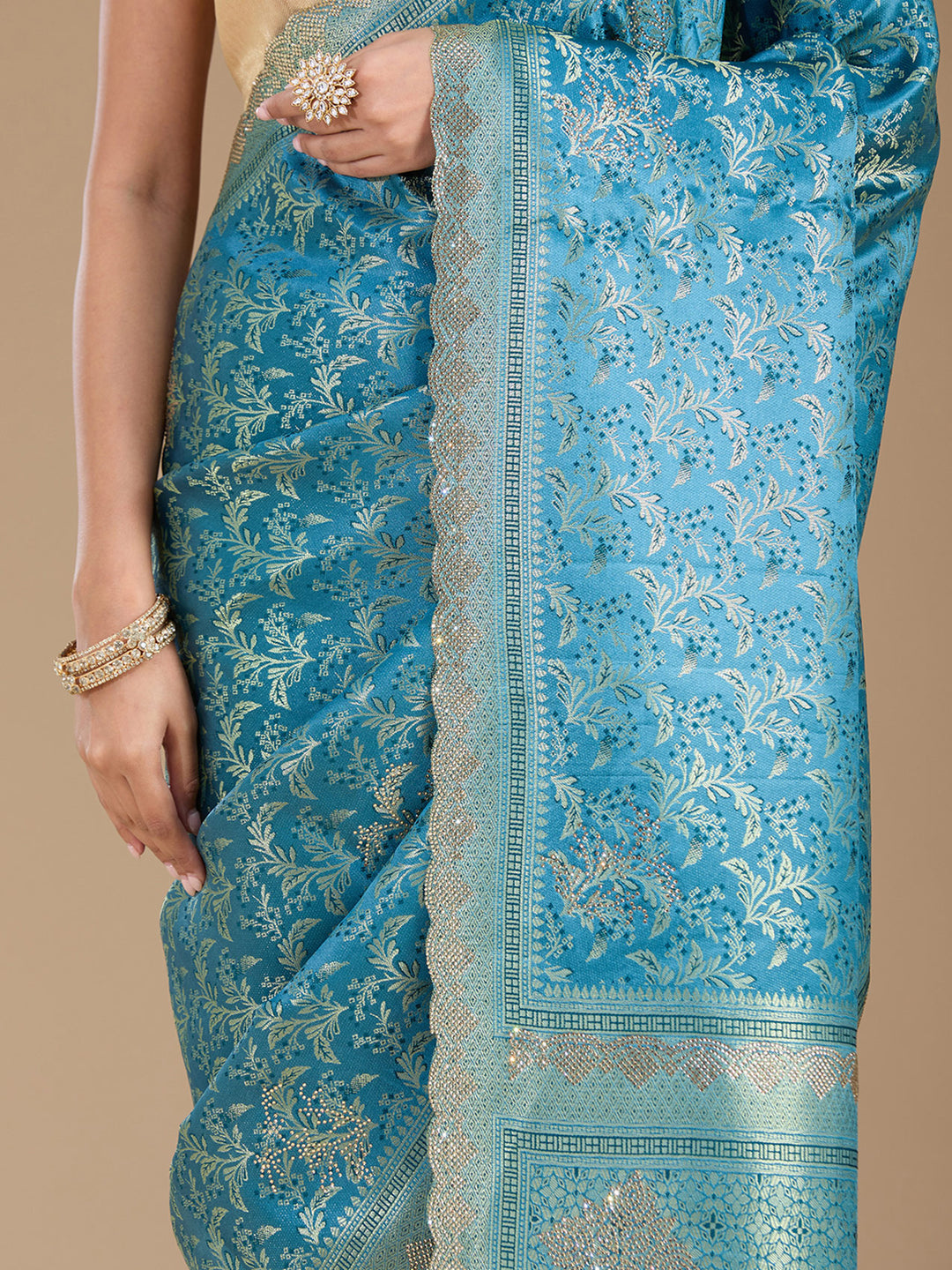 Blue Stonework (Gold) Silk Silk_Saree
