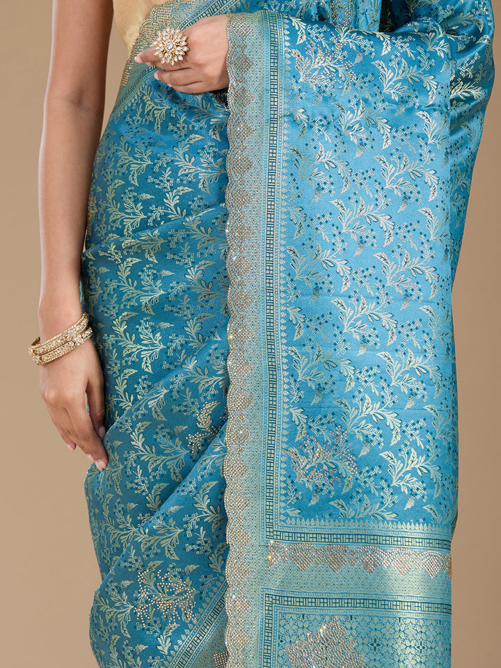 Blue Stonework (Gold) Silk Silk_Saree