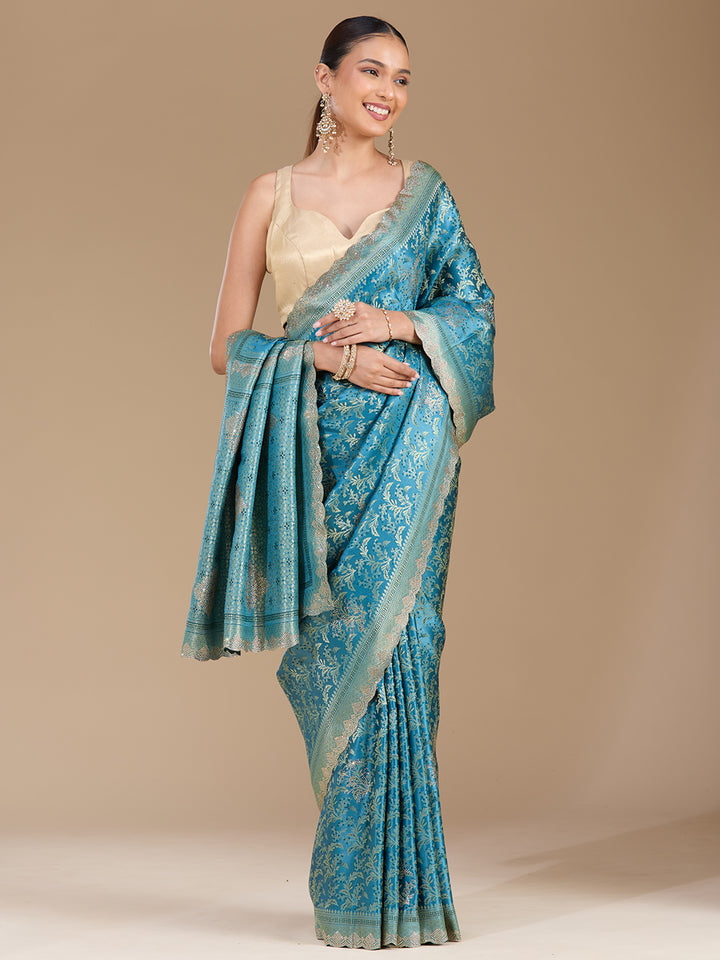 Blue Stonework (Gold) Silk Silk_Saree