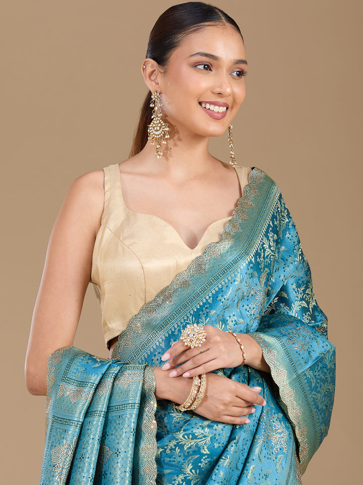 Blue Stonework (Gold) Silk Silk_Saree