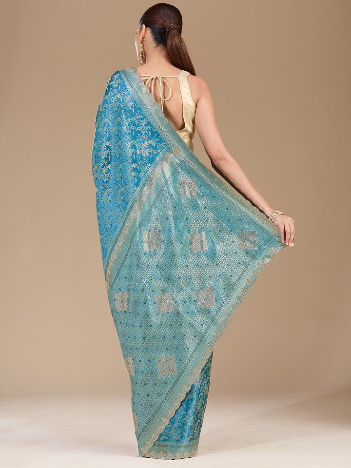 Blue Stonework (Gold) Silk Silk_Saree