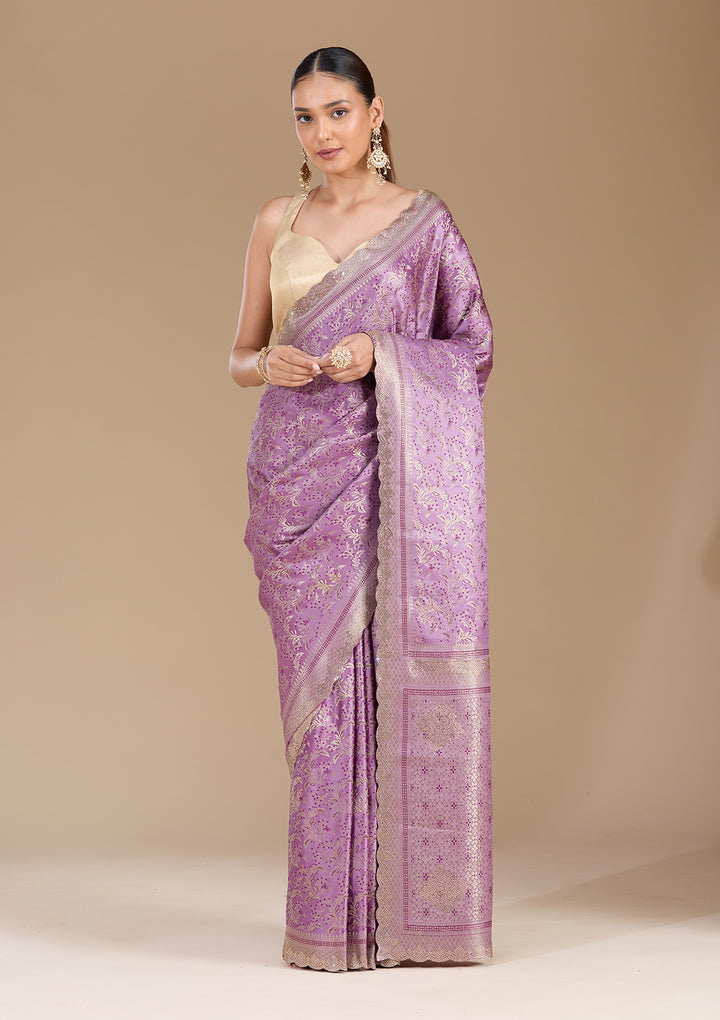 Lavender Stonework (Gold) Silk Saree
