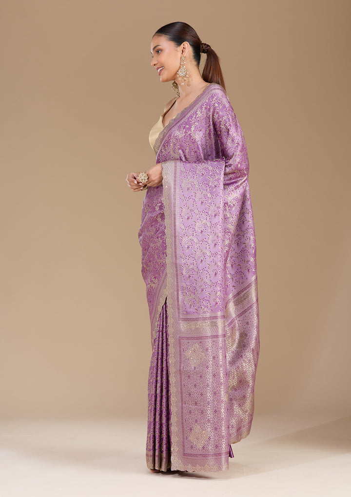 Lavender Stonework (Gold) Silk Saree