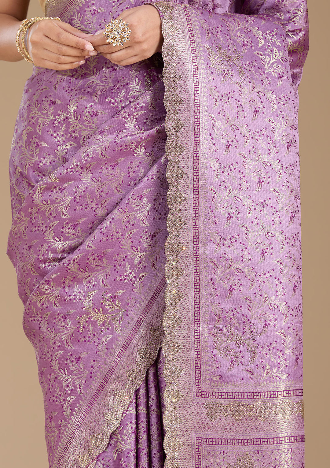 Lavender Stonework (Gold) Silk Saree
