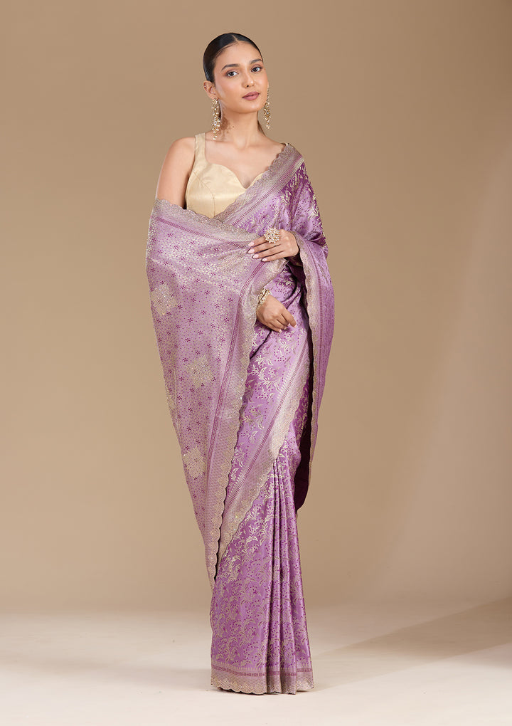 Lavender Stonework (Gold) Silk Saree